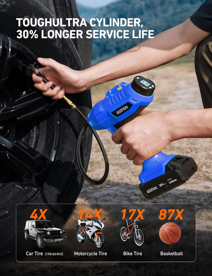 Cordless Tire Inflator Air Compressor 20V Rechargeable Battery Powered 160PSI Portable Handheld Air Pump with 12V Car Power Adapter Digital Pressure Gauge for Cars Motorcycles JY16P160-18（C2）